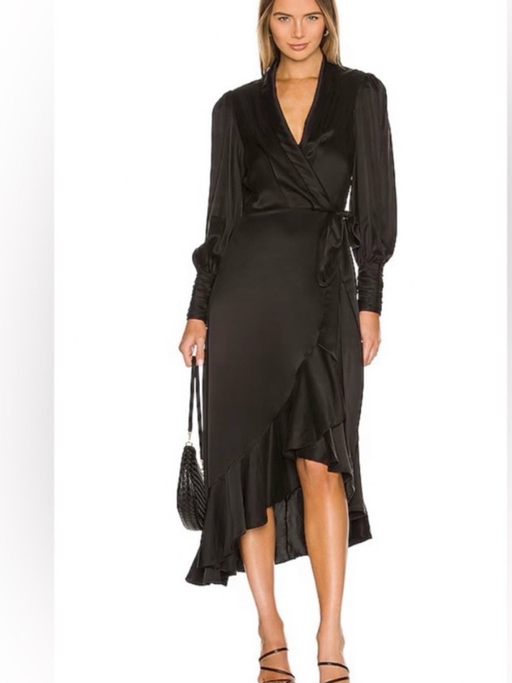 Zimmermann Black Wrap Midi Dress with Ruffle Hem